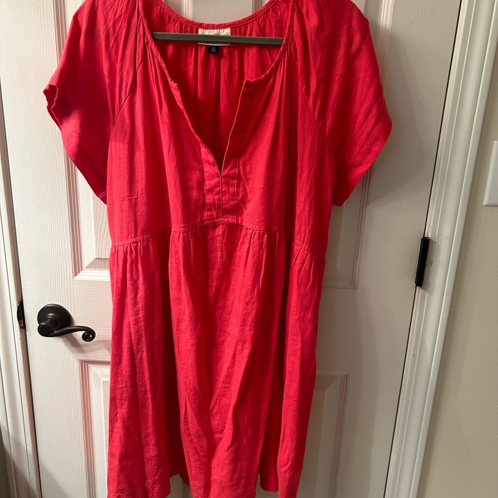 Women's linen hot pink mini dress